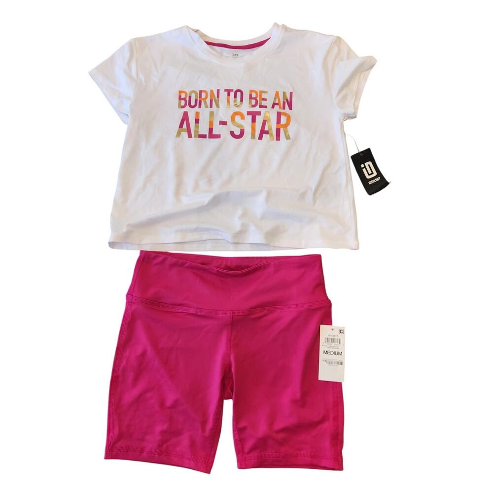 NWT Ideology Girl's Activewear Set Shorts Born To Be An Allstar M